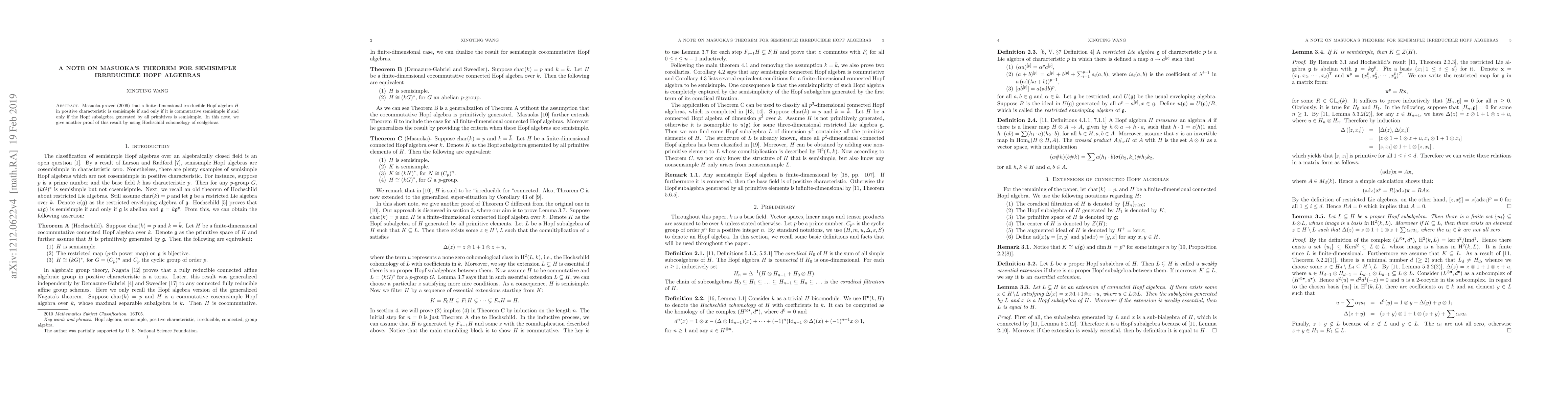 Thumbnail for A note on Masuoka's Theorem for semisimple irreducible Hopf algebras