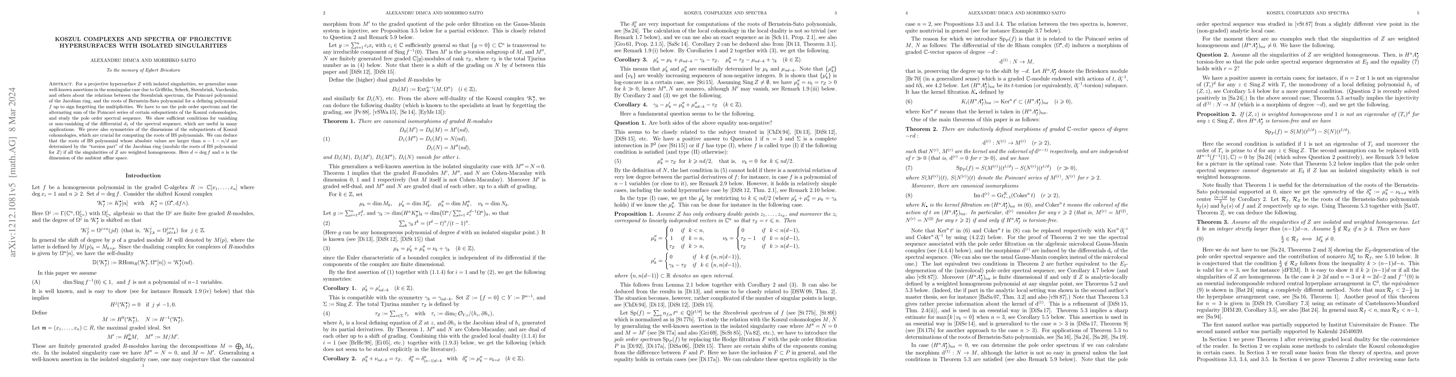 Thumbnail for Koszul complexes and spectra of projective hypersurfaces with isolated
  singularities