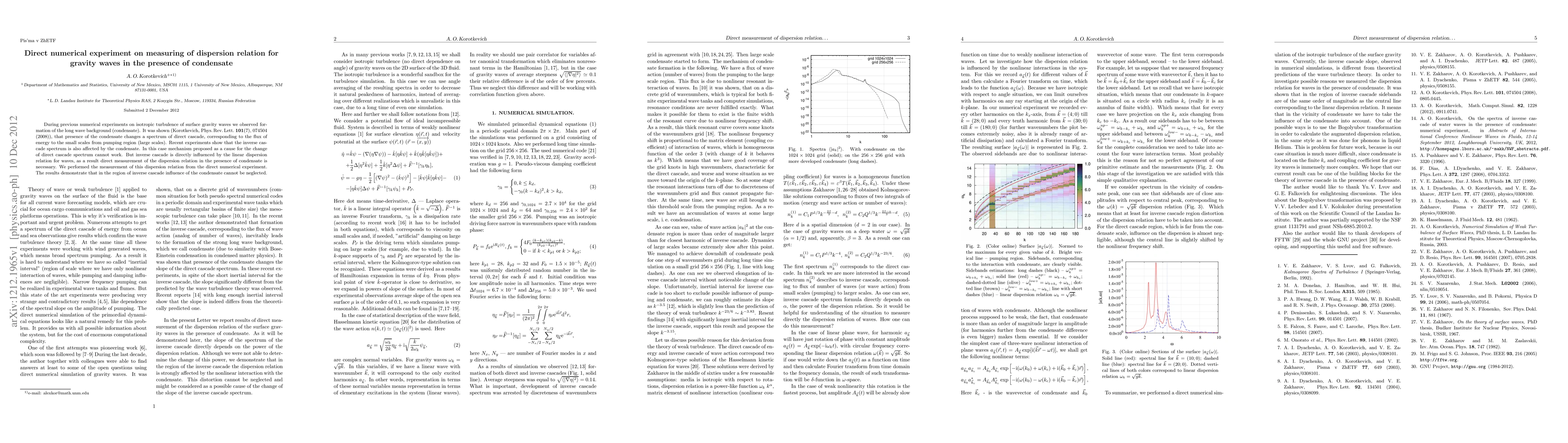 Thumbnail for Direct numerical experiment on measuring of dispersion relation for
  gravity waves in the presence of condensate
