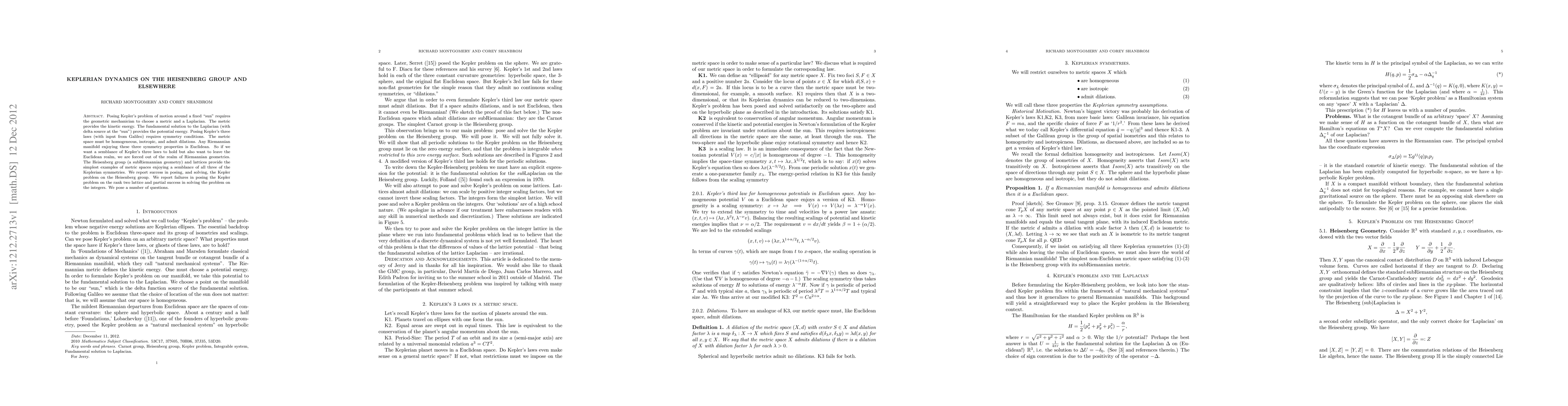 Thumbnail for Keplerian Dynamics on the Heisenberg Group and Elsewhere