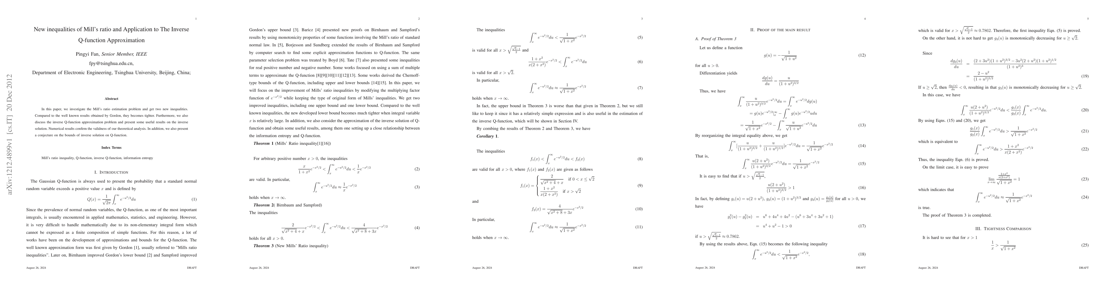 Thumbnail for New inequalities of Mill's ratio and Its Application to The Inverse
  Q-function Approximation
