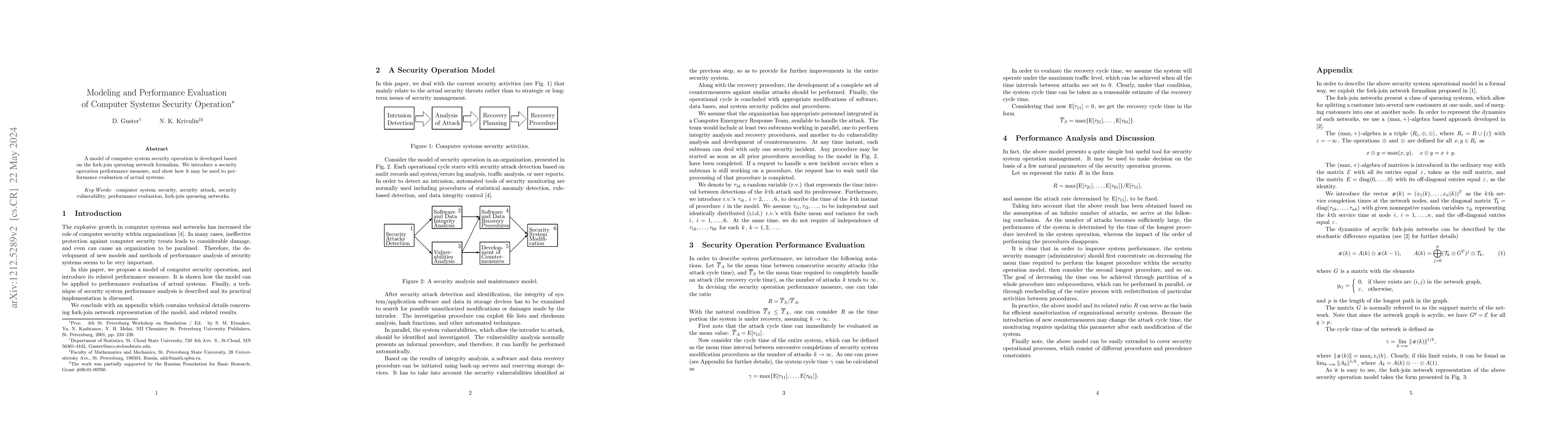 Thumbnail for Modeling and performance evaluation of computer systems security
  operation
