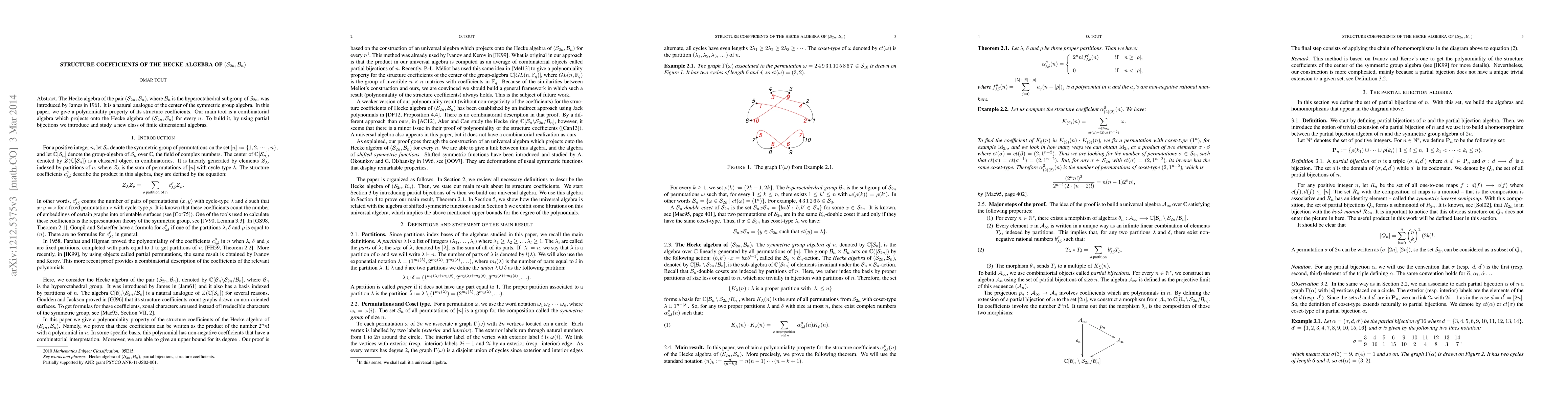 Thumbnail for Structure coefficients of the Hecke algebra of $(S_{2n},B_n)$