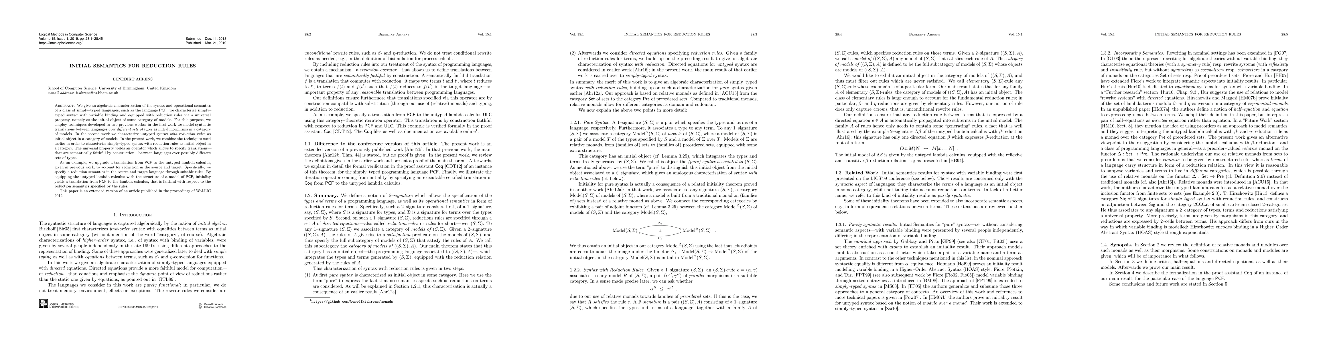 Thumbnail for Initial Semantics for Reduction Rules