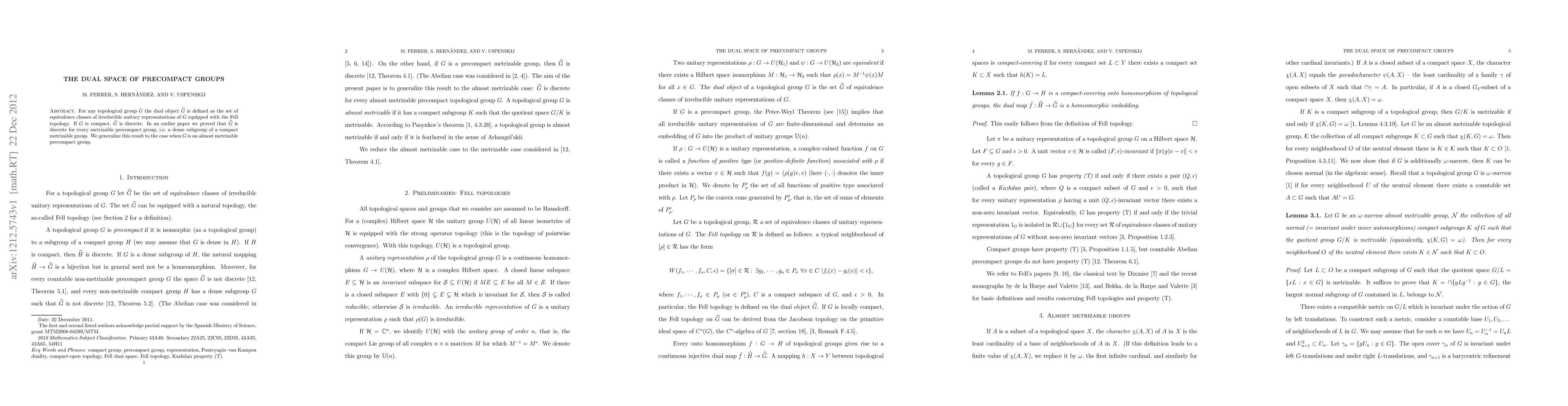Thumbnail for The dual space of precompact groups