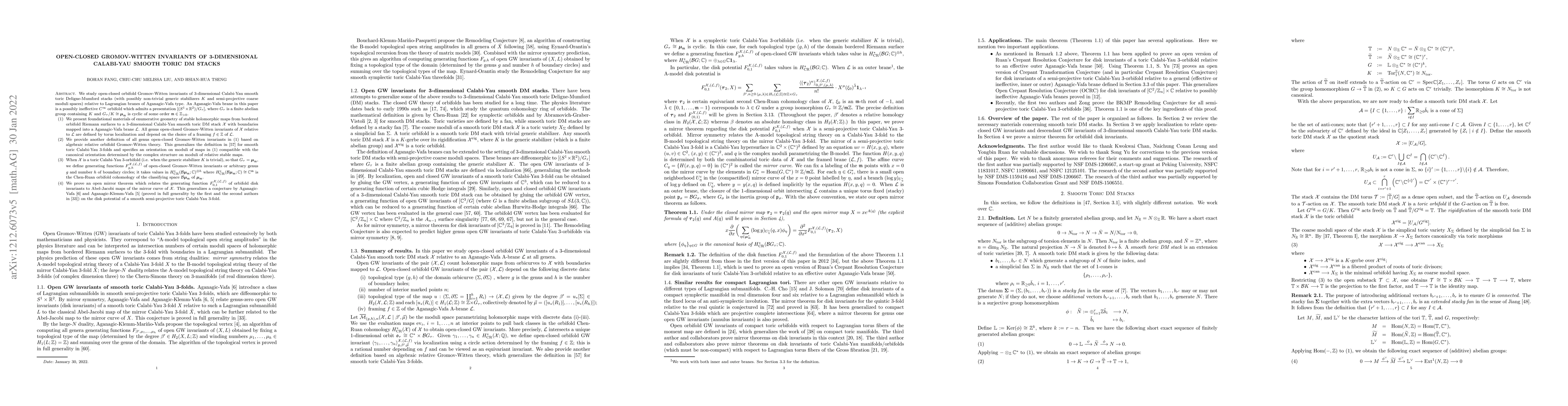 Thumbnail for Open-closed Gromov-Witten invariants of 3-dimensional Calabi-Yau smooth
  toric DM stacks