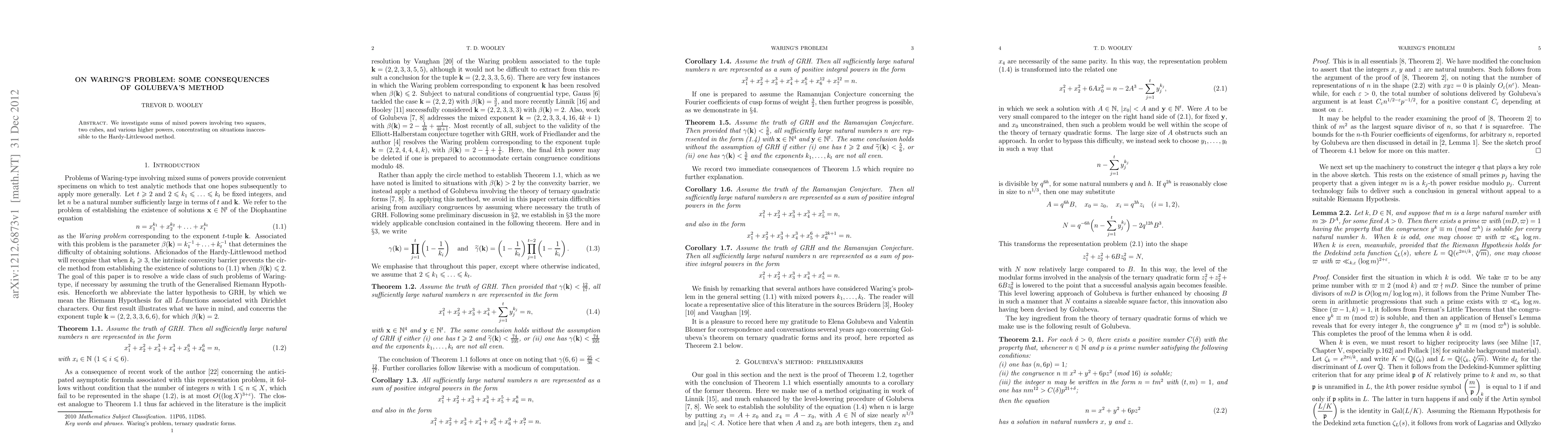Thumbnail for On Waring's problem: some consequences of Golubeva's method
