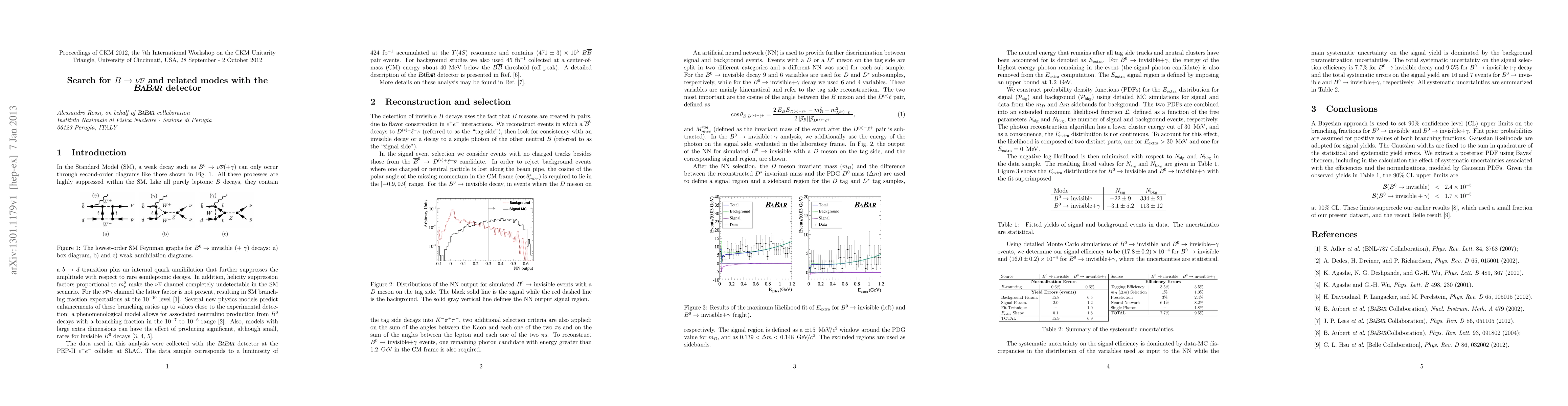 Thumbnail for Search for $B\to \nu\bar{\nu}$ and related modes with the BABAR detector
