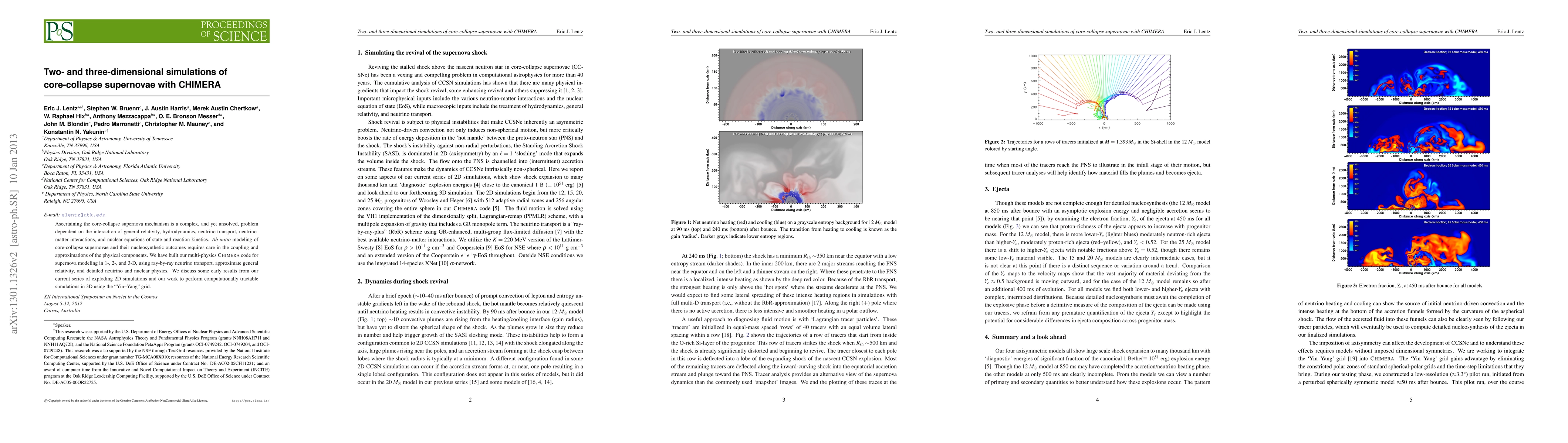 Thumbnail for Two- and three-dimensional simulations of core-collapse supernovae with
  CHIMERA