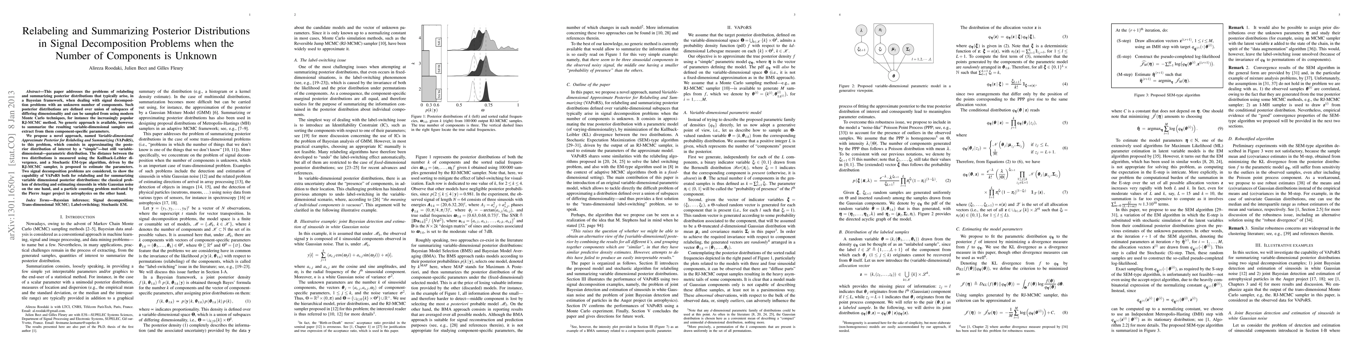 Thumbnail for Relabeling and Summarizing Posterior Distributions in Signal
  Decomposition Problems when the Number of Components is Unknown