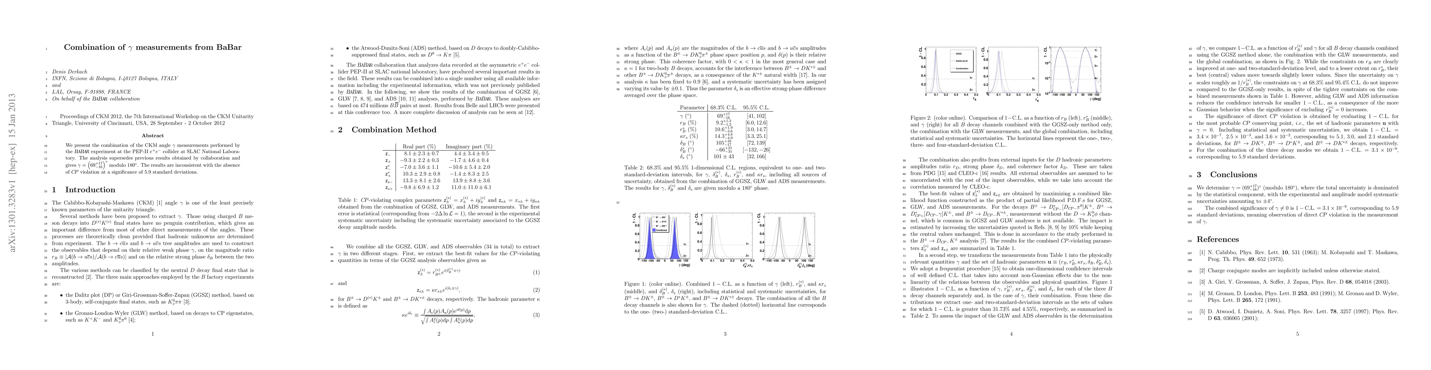 Thumbnail for Combination of gamma measurements from BaBar