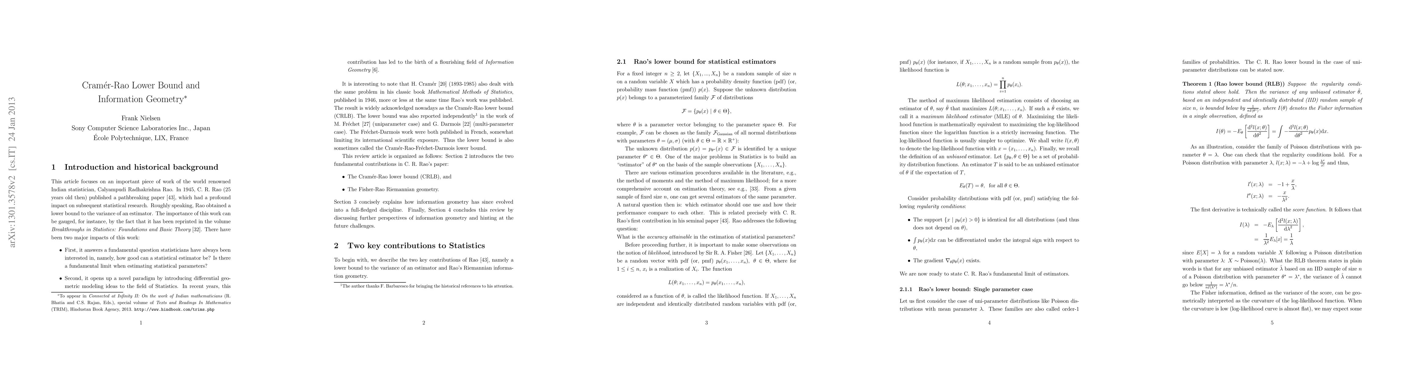 Thumbnail for Cramer-Rao Lower Bound and Information Geometry