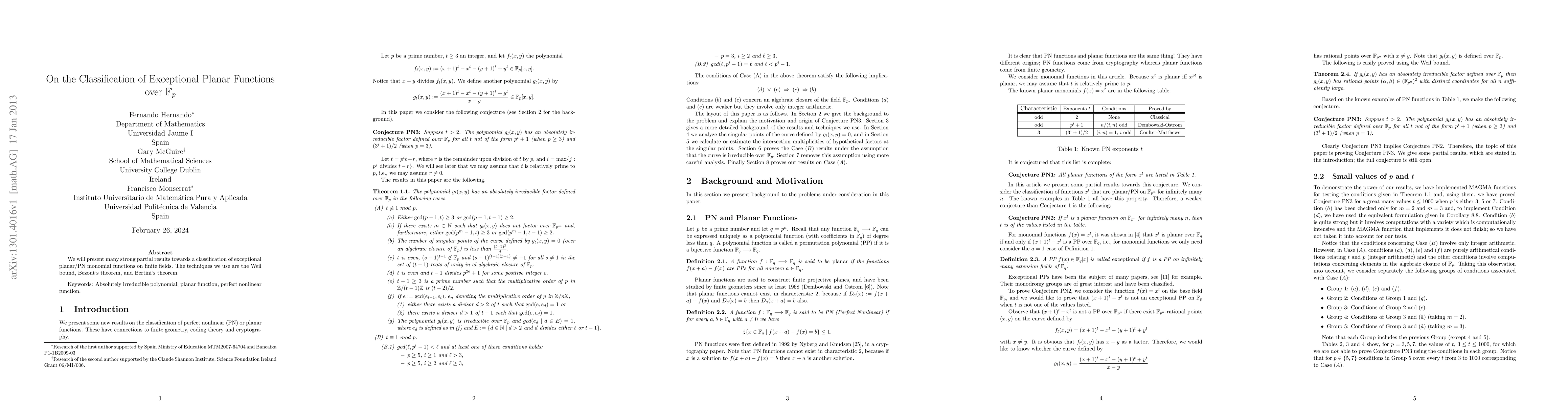 Thumbnail for On the Classification of Exceptional Planar Functions over
  $\mathbb{F}_{p}$