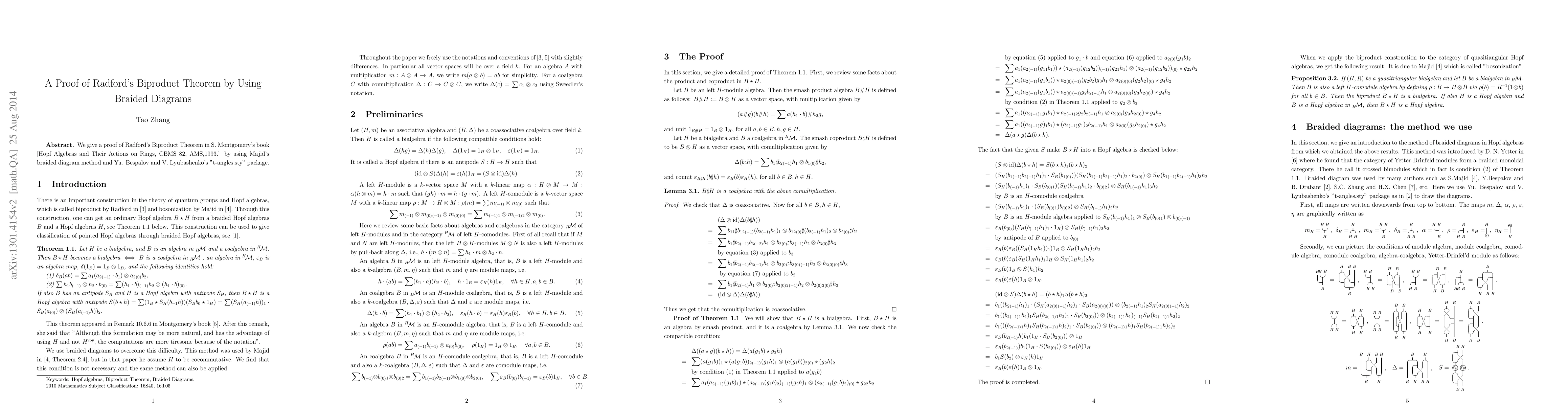 Thumbnail for A Proof of Radford's Biproduct Theorem by Using Braided Diagrams