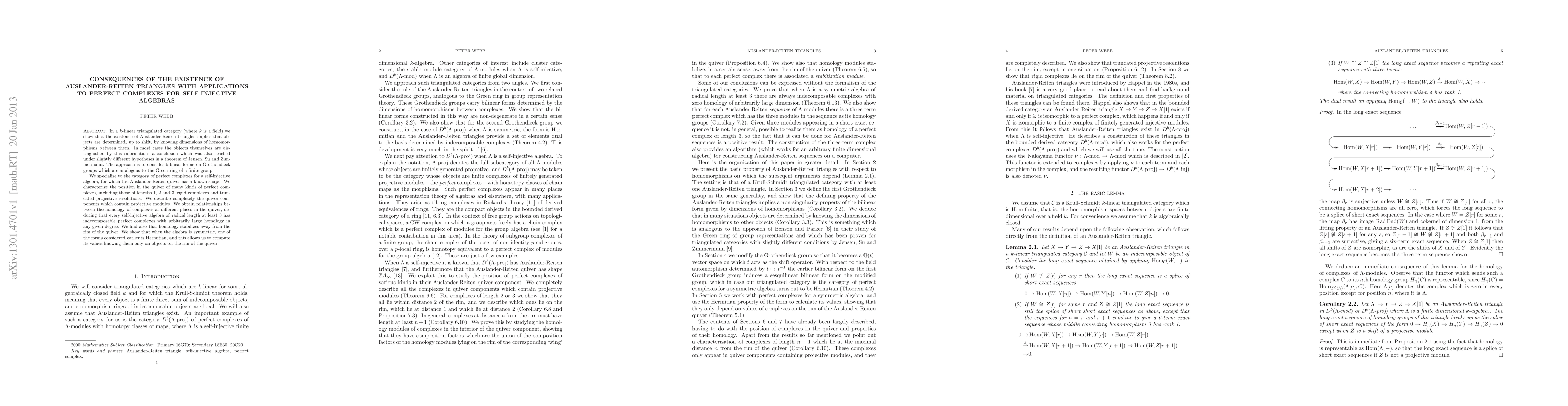 Thumbnail for Consequences of the existence of Auslander-Reiten triangles with
  applications to perfect complexes for self-injective algebras