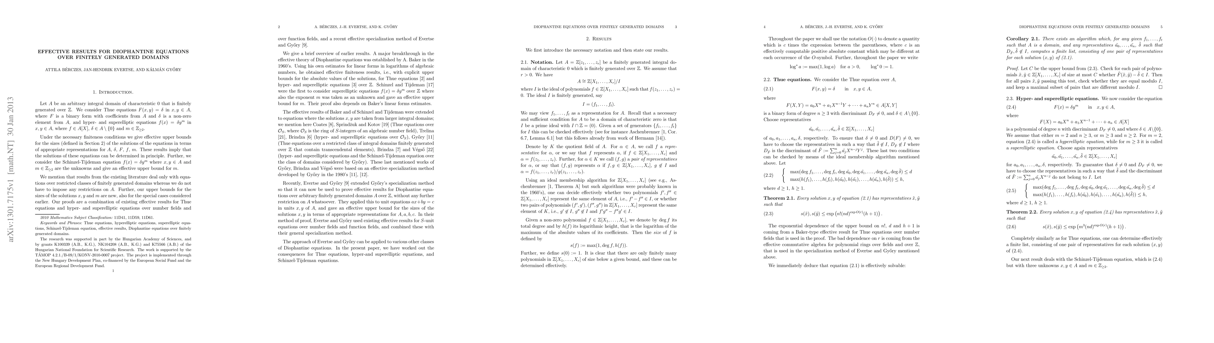 Thumbnail for Effective results for Diophantine equations over finitely generated
  domains