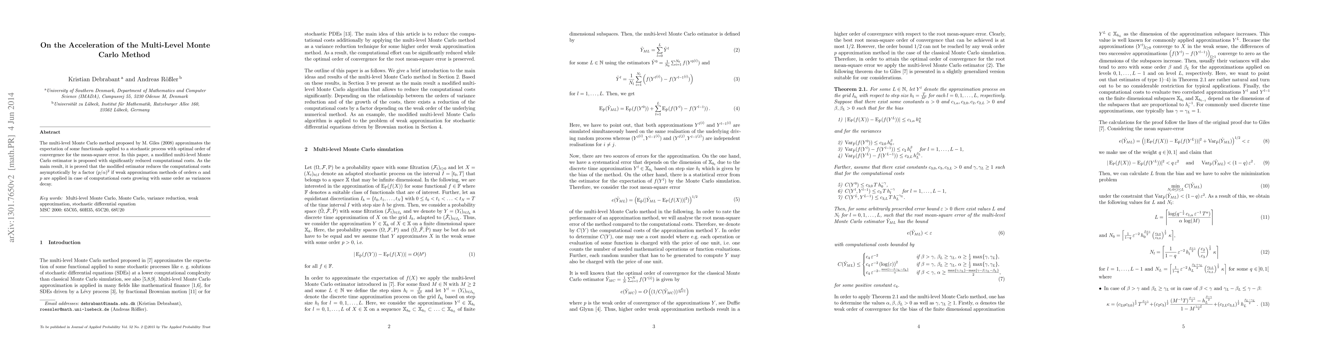 Thumbnail for On the Acceleration of the Multi-Level Monte Carlo Method