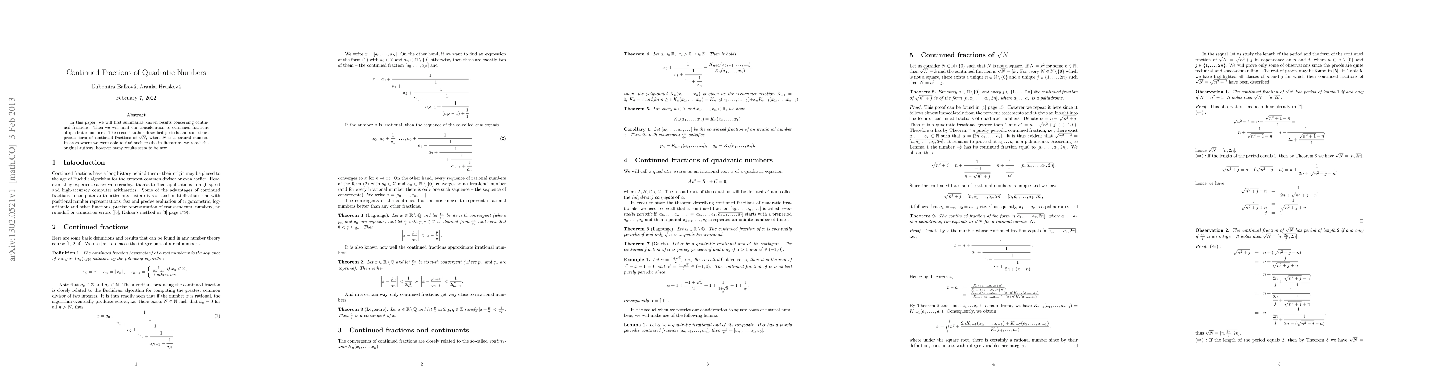 Thumbnail for Continued Fractions of Quadratic Numbers