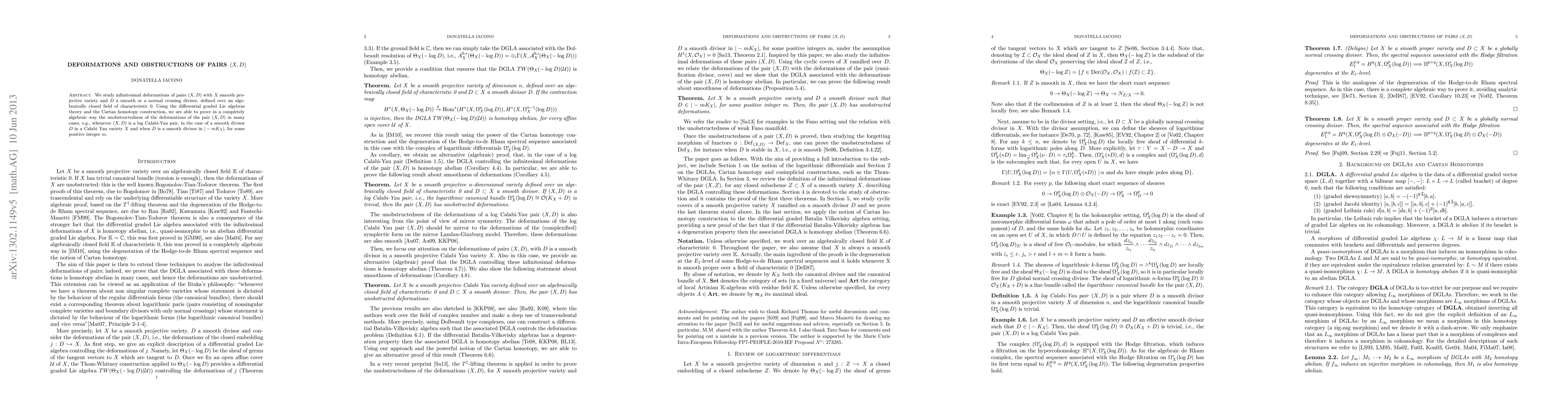 Thumbnail for Deformations and obstructions of pairs (X,D)
