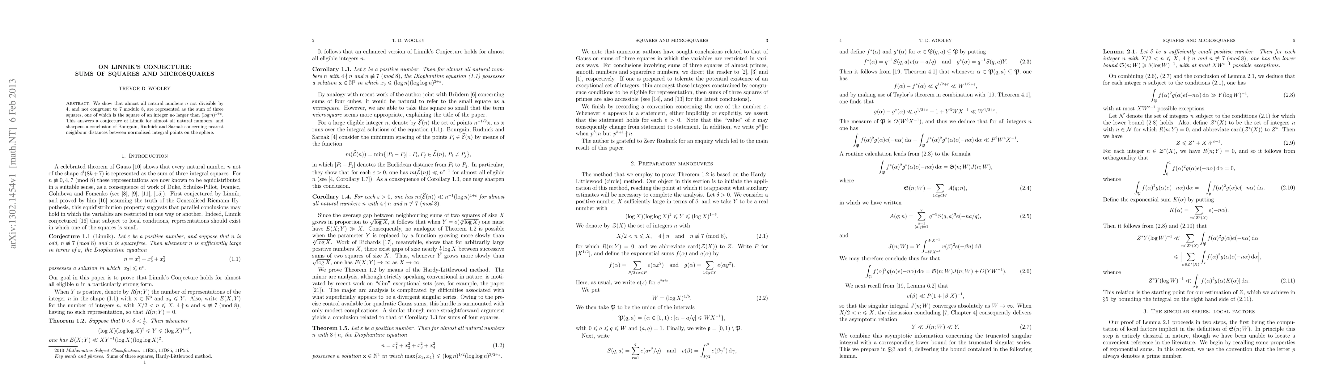 Thumbnail for On Linnik's conjecture: sums of squares and microsquares