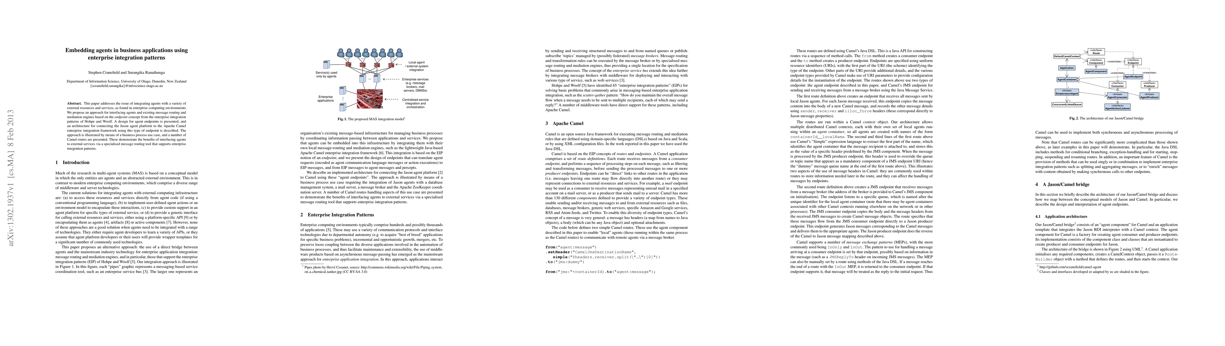 Thumbnail for Embedding agents in business applications using enterprise integration
  patterns
