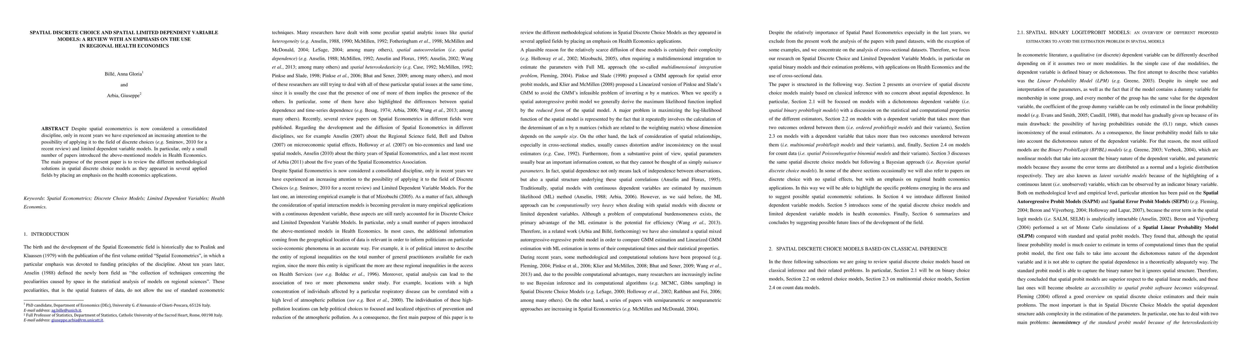 Thumbnail for Spatial Discrete Choice and Spatial Limited Dependent Variable Models: a
  review with an emphasis on the use in Regional Health Economics