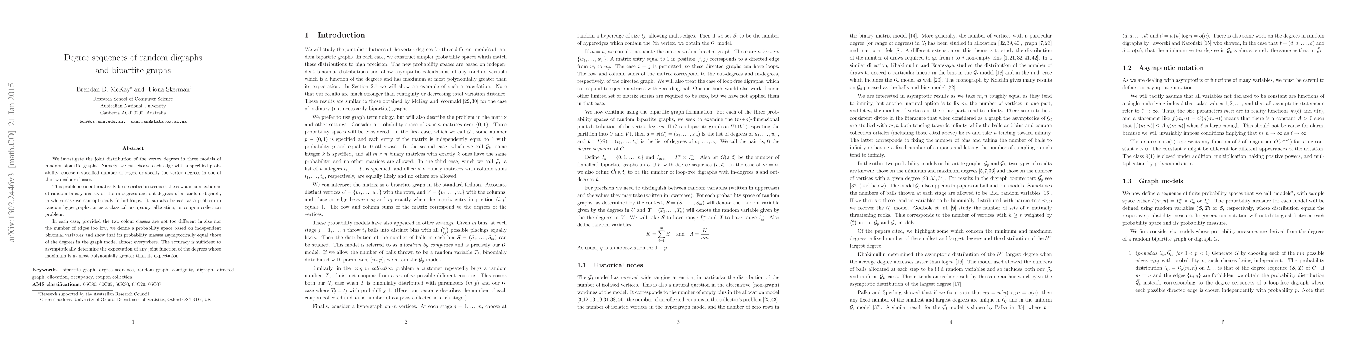 Thumbnail for Degree sequences of random digraphs and bipartite graphs