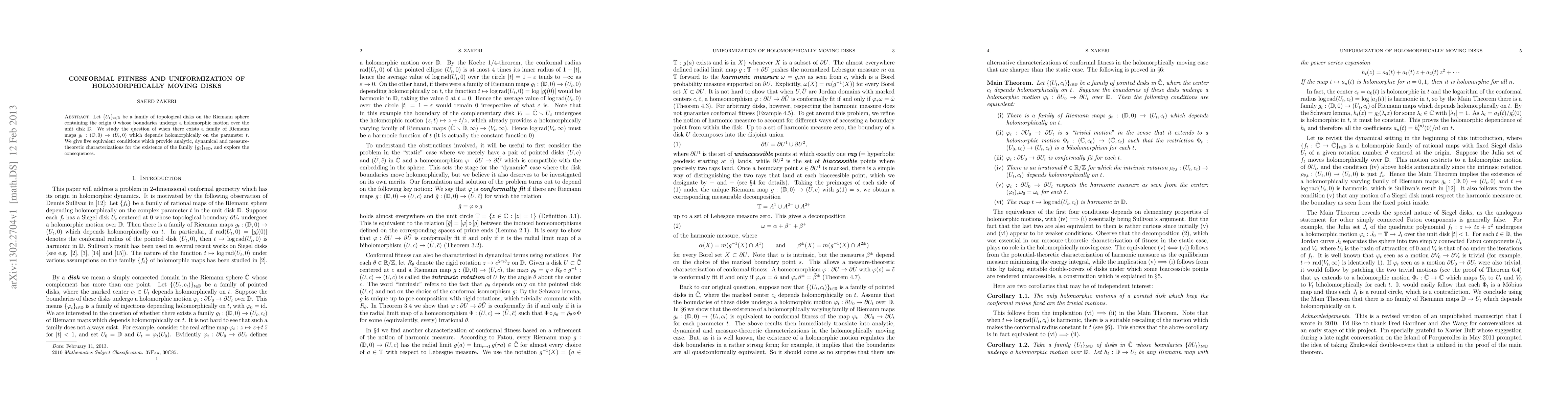Thumbnail for Conformal Fitness and Uniformization of Holomorphically Moving Disks