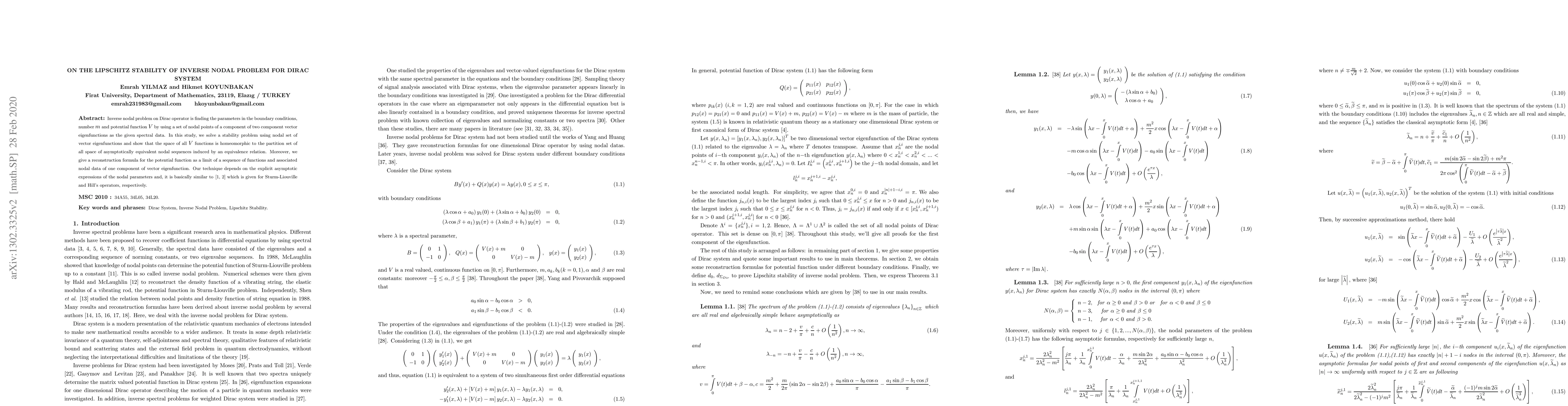 Thumbnail for On the Lipschitz stability of inverse nodal problem for dirac equation