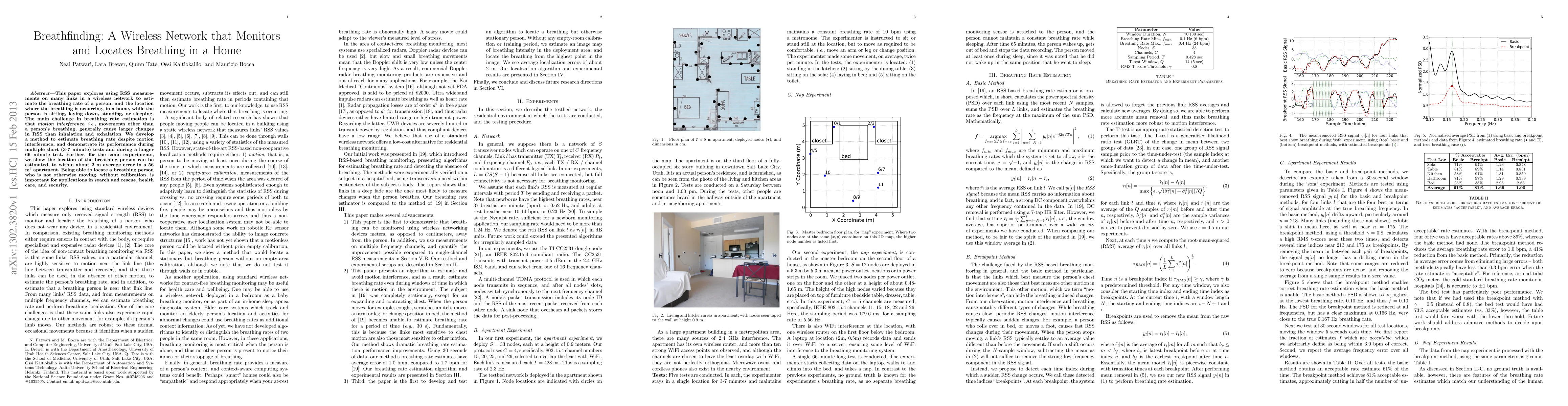 Thumbnail for Breathfinding: A Wireless Network that Monitors and Locates Breathing in
  a Home