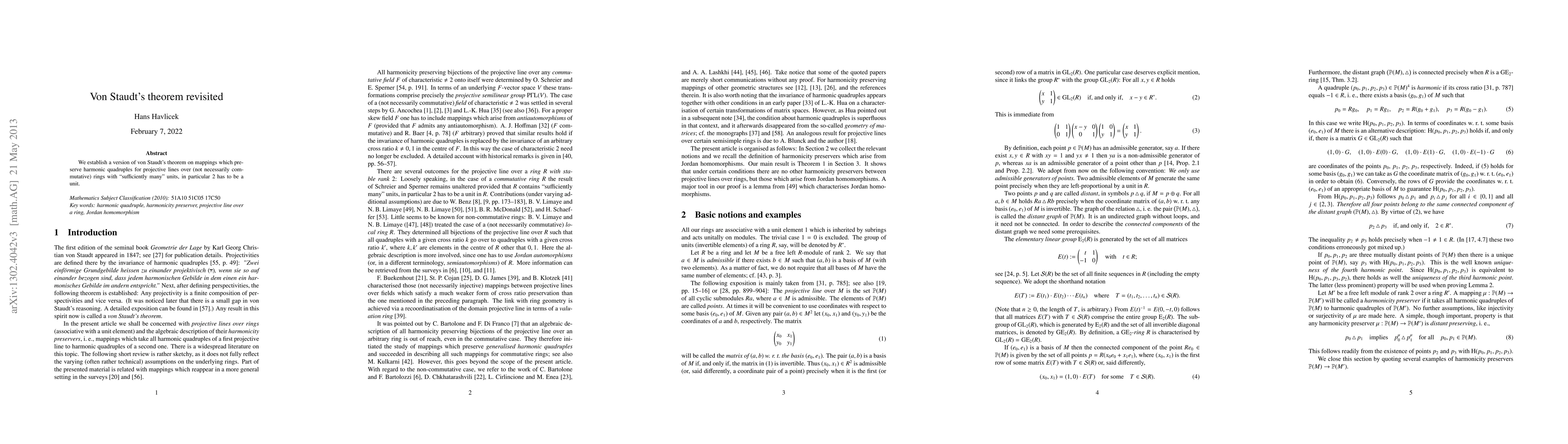 Thumbnail for Von Staudt's theorem revisited