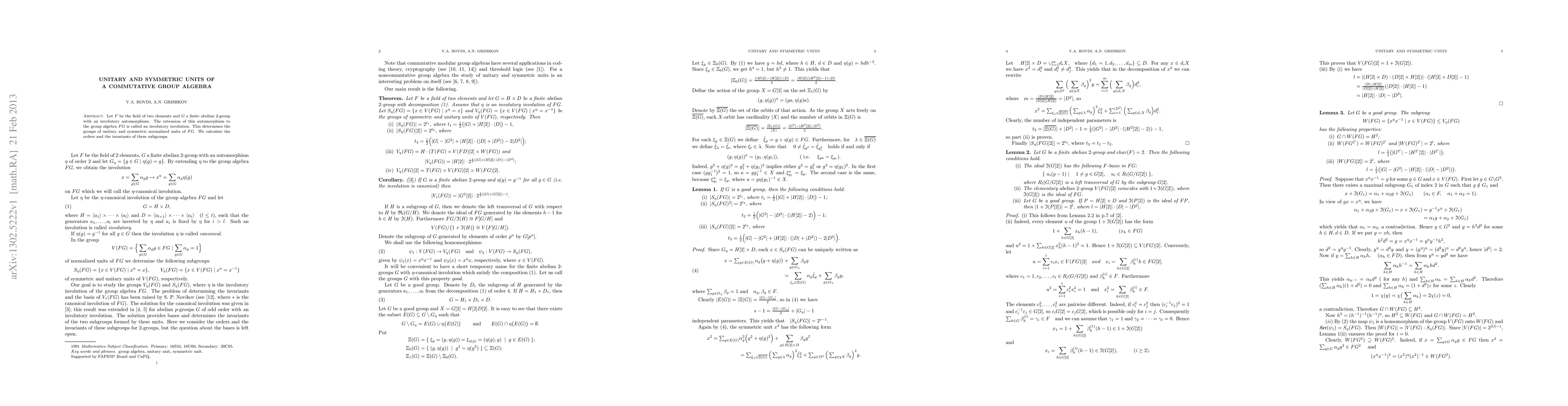 Thumbnail for Unitary and symmetric units of a commutative group algebra