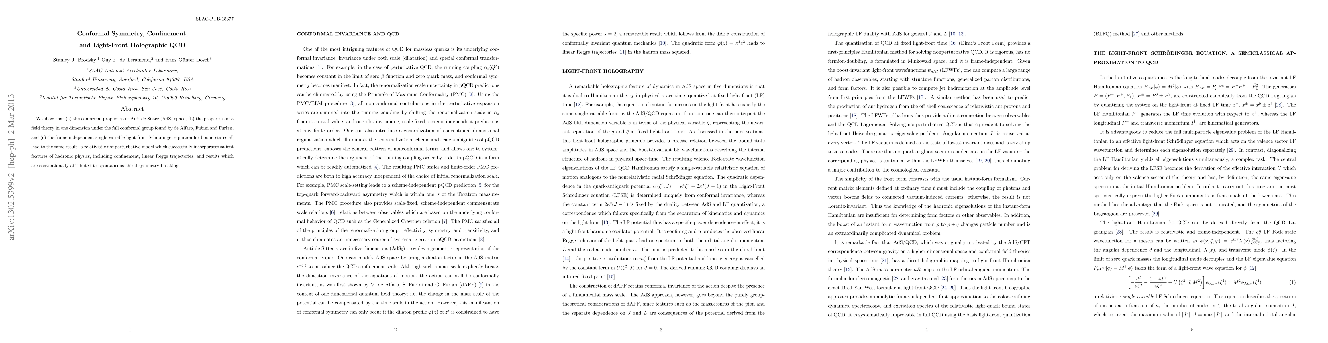 Thumbnail for Conformal Symmetry, Confinement, and Light-Front Holographic QCD