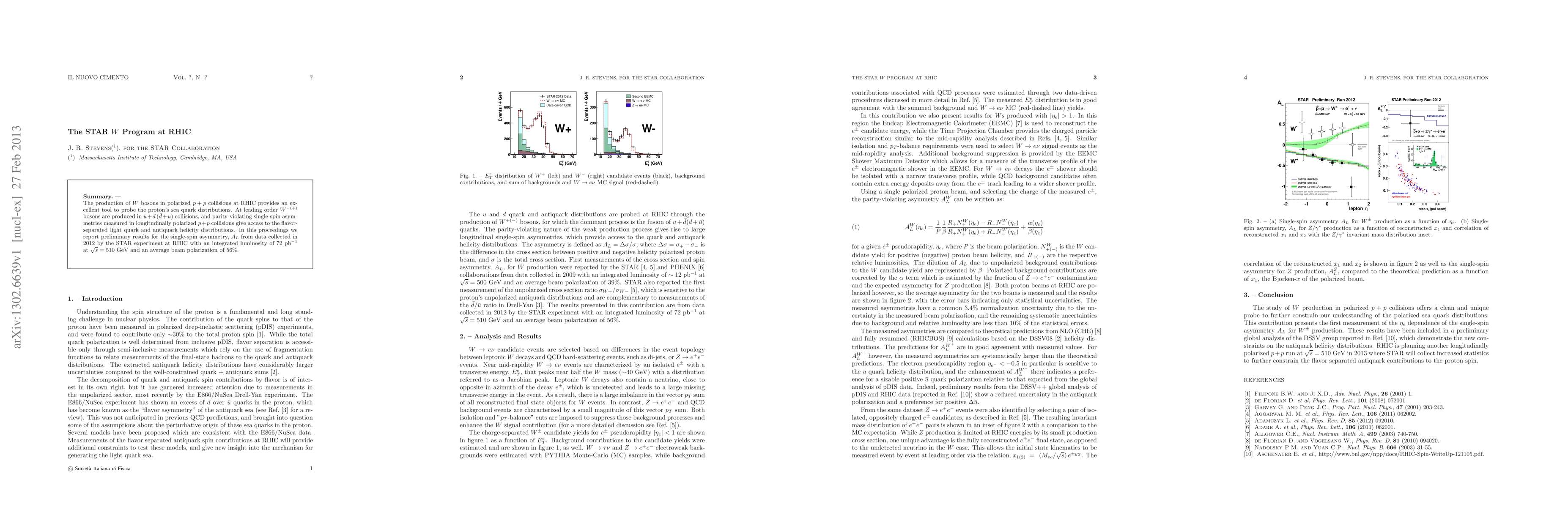 Thumbnail for The STAR W Program at RHIC