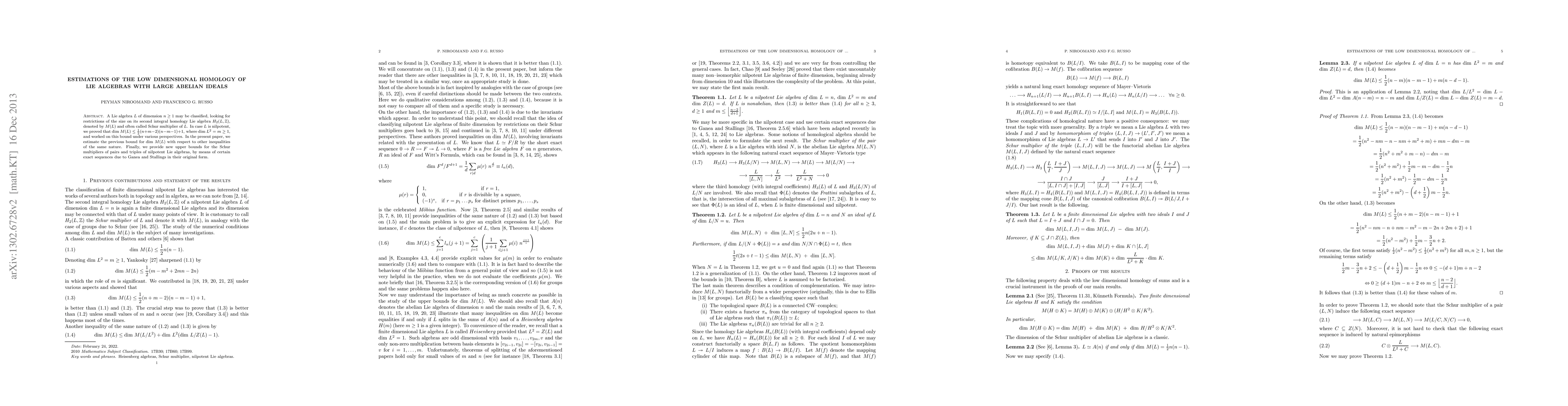 Thumbnail for Estimations of the low dimensional homology of Lie algebras with large
  abelian ideals