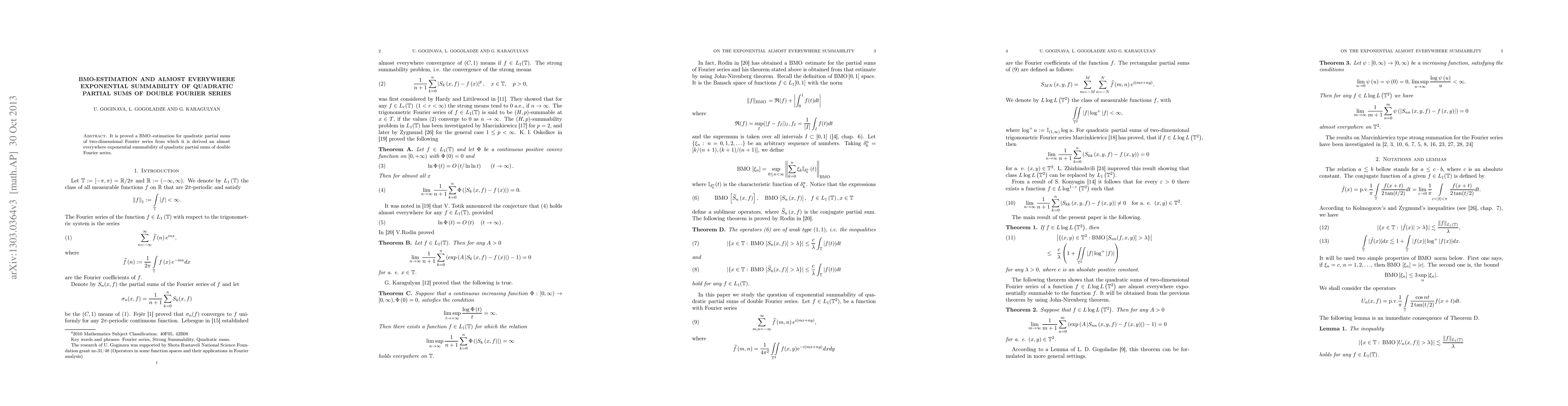 Thumbnail for BMO-estimation and Almost Everywhere Exponential Summability of
  Quadratic Partial Sums of Double Fourier Series