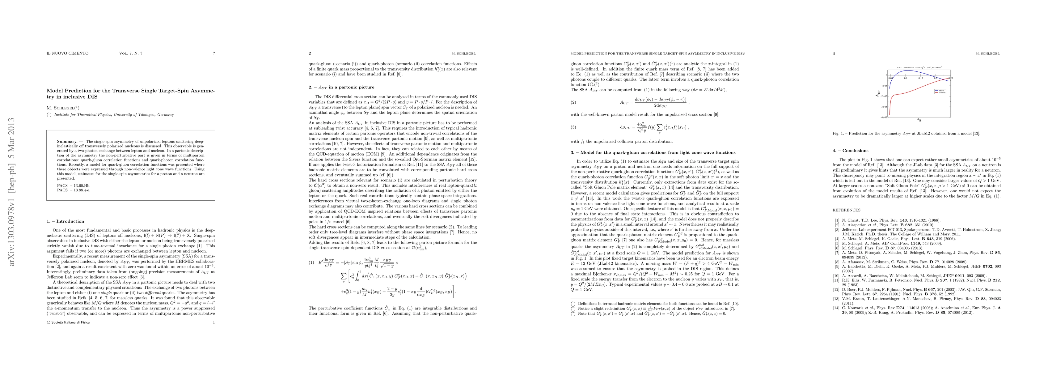 Thumbnail for Model Prediction for the Transverse Single Target-Spin Asymmetry in
  inclusive DIS