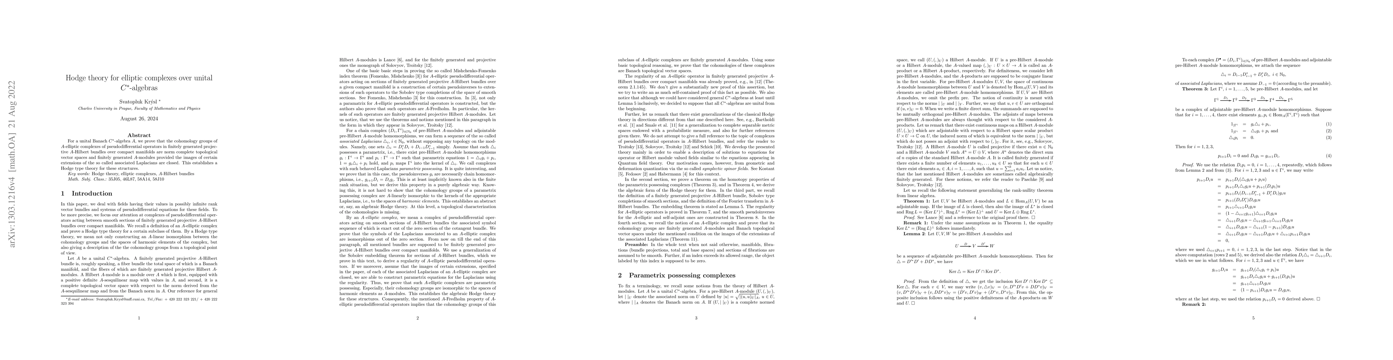 Thumbnail for Hodge theory for elliptic complexes over unital $C^*$-algebras