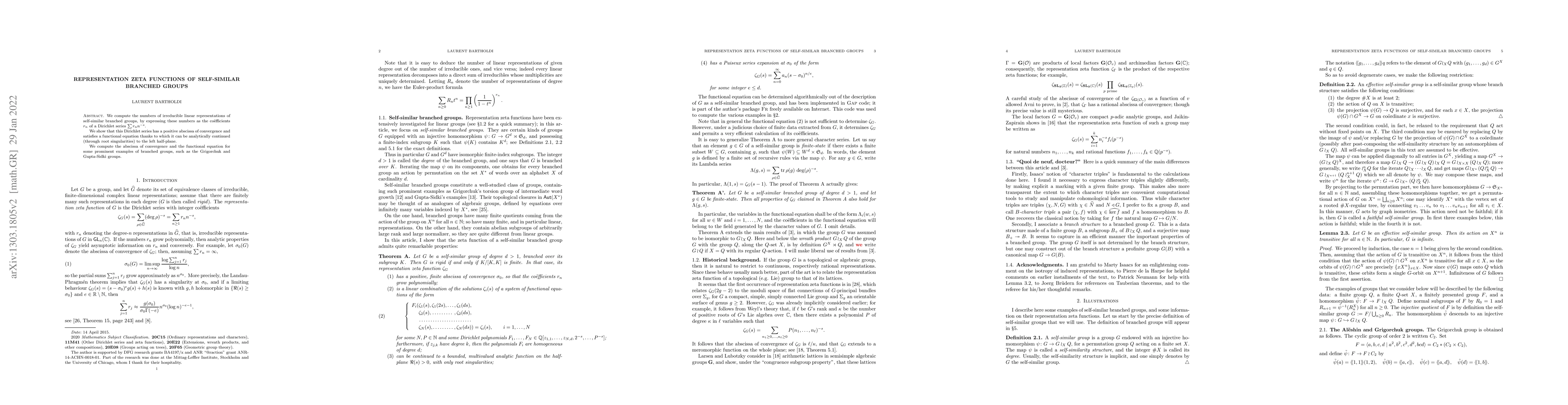 Thumbnail for Representation zeta functions of self-similar branched groups