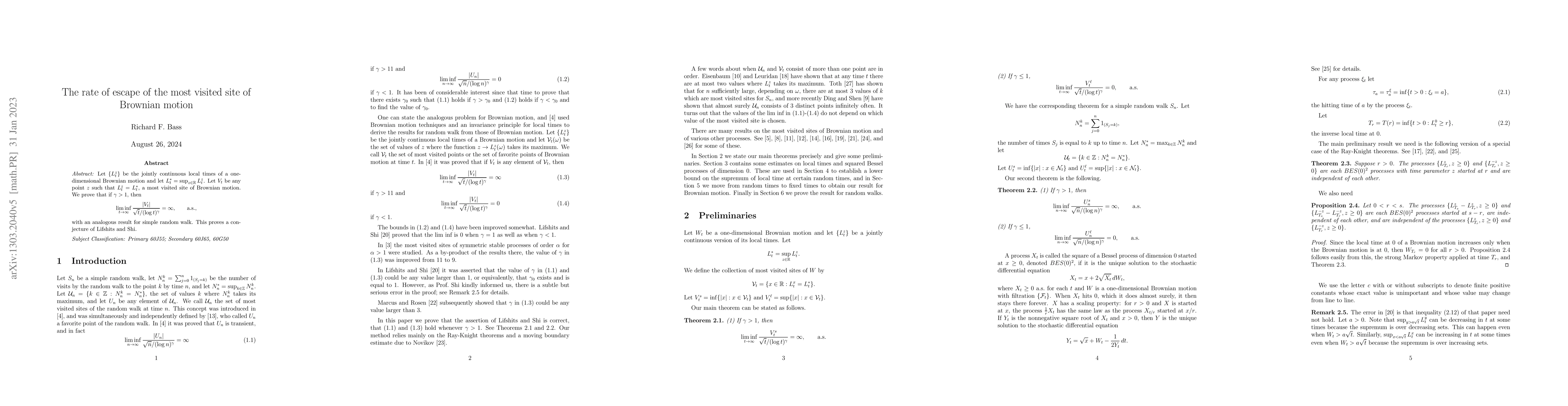 Thumbnail for The rate of escape of the most visited site of Brownian motion