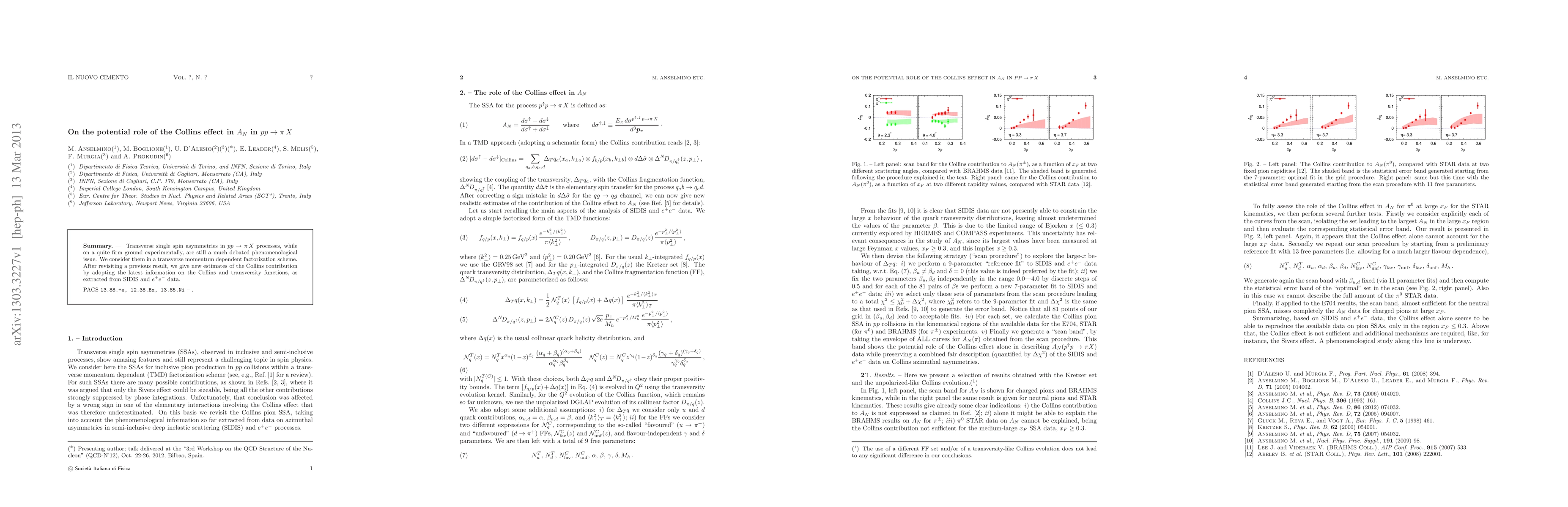 Thumbnail for On the potential role of the Collins effect in A_N in pp --> pion X