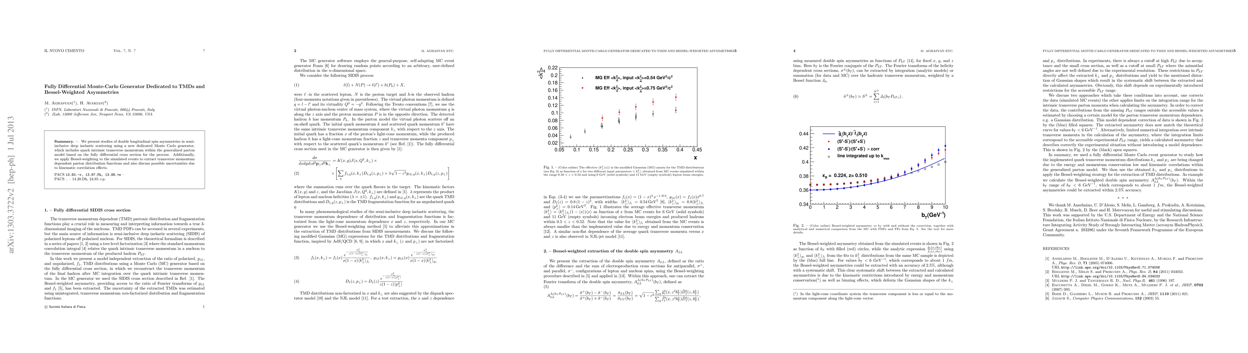 Thumbnail for Fully Differential Monte-Carlo Generator Dedicated to TMDs and
  Bessel-Weighted Asymmetries