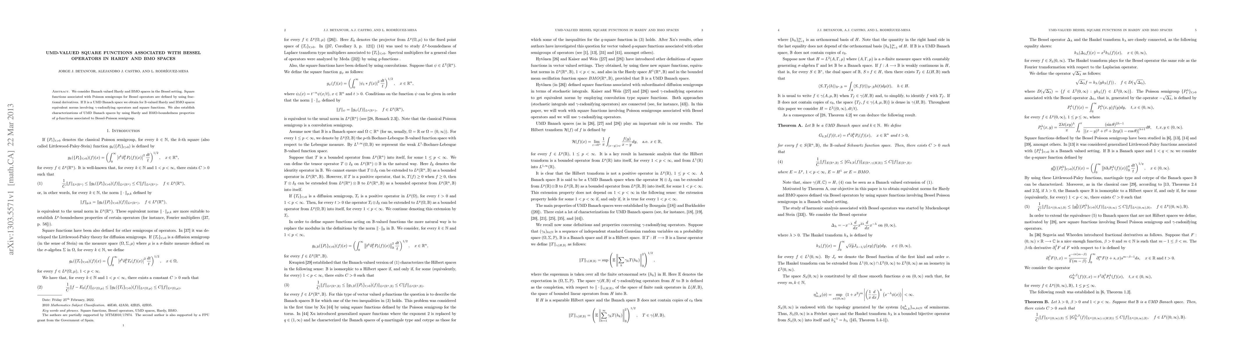 Thumbnail for UMD-valued square functions associated with Bessel operators in Hardy
  and BMO spaces