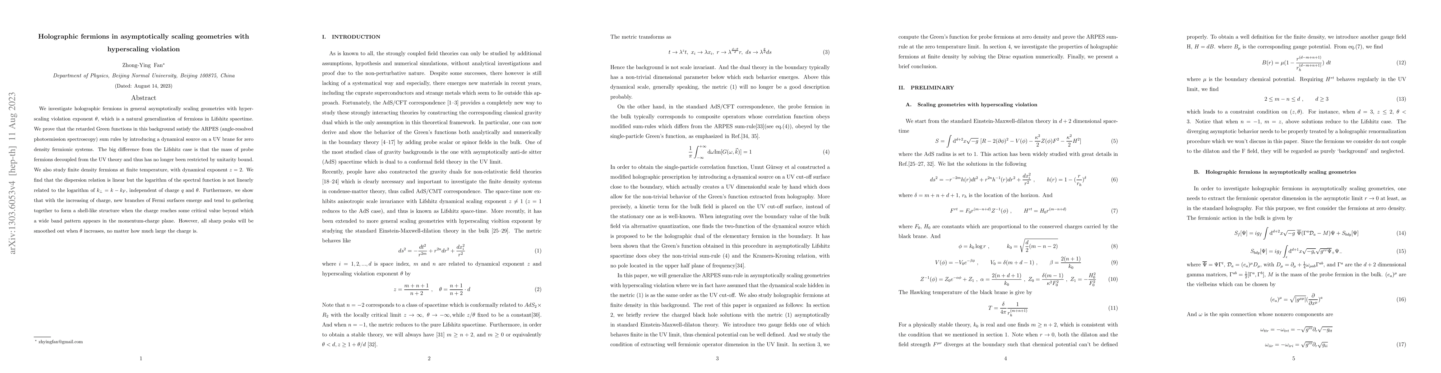 Thumbnail for Holographic fermions in asymptotically scaling geometries with
  hyperscaling violation