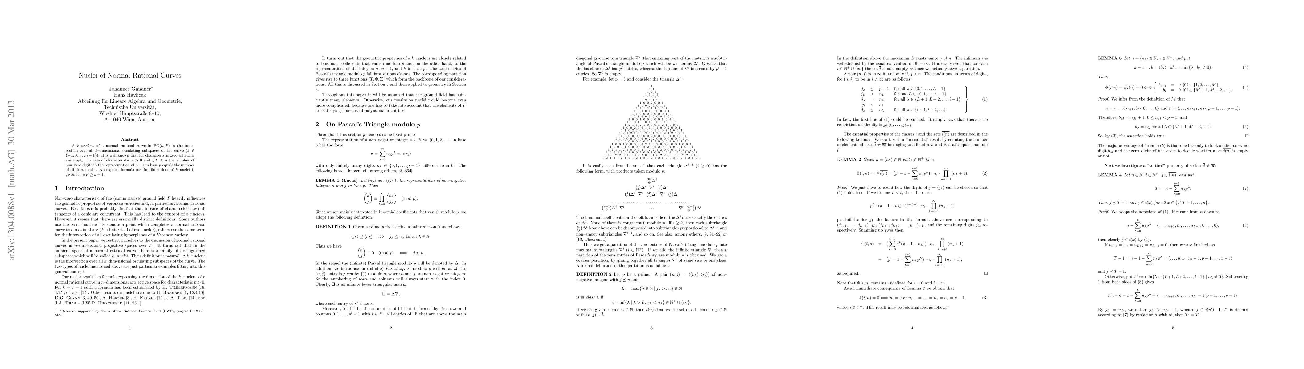 Thumbnail for Nuclei of Normal Rational Curves