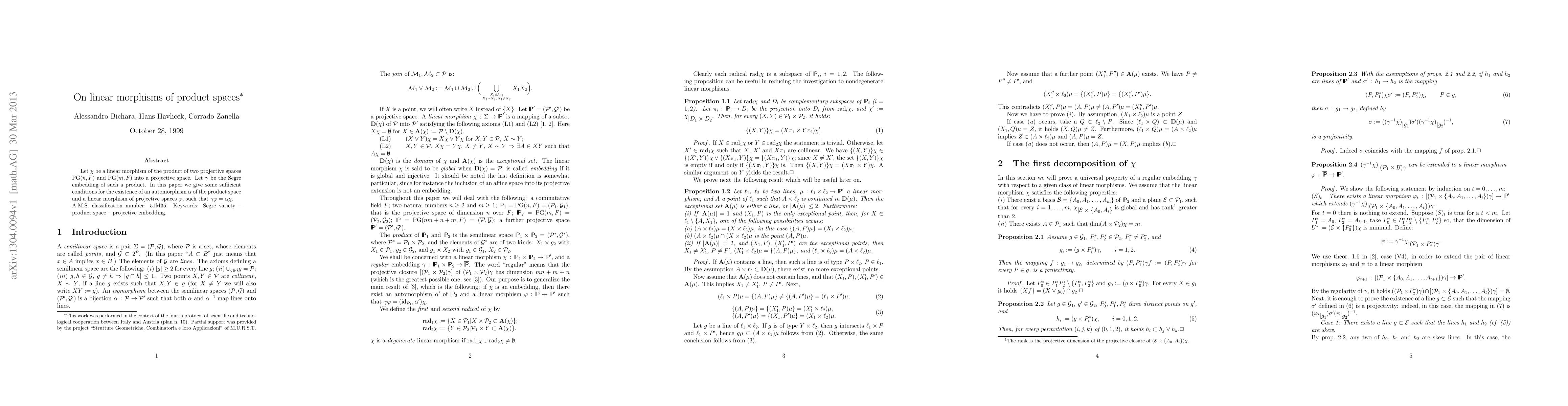 Thumbnail for On linear morphisms of product spaces