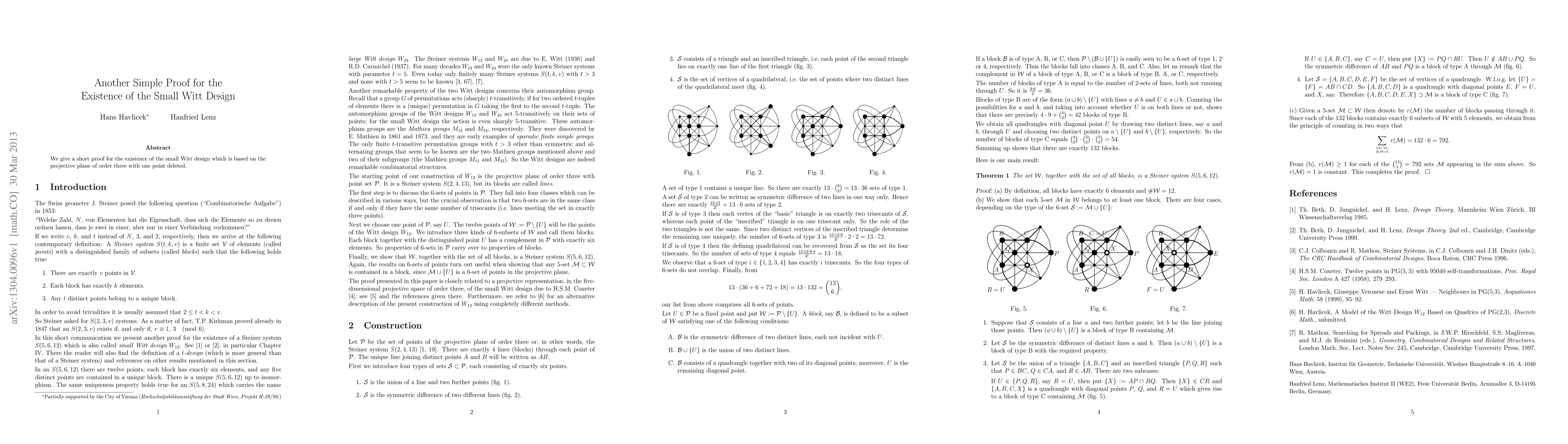 Thumbnail for Another Simple Proof for the Existence of the Small Witt Design