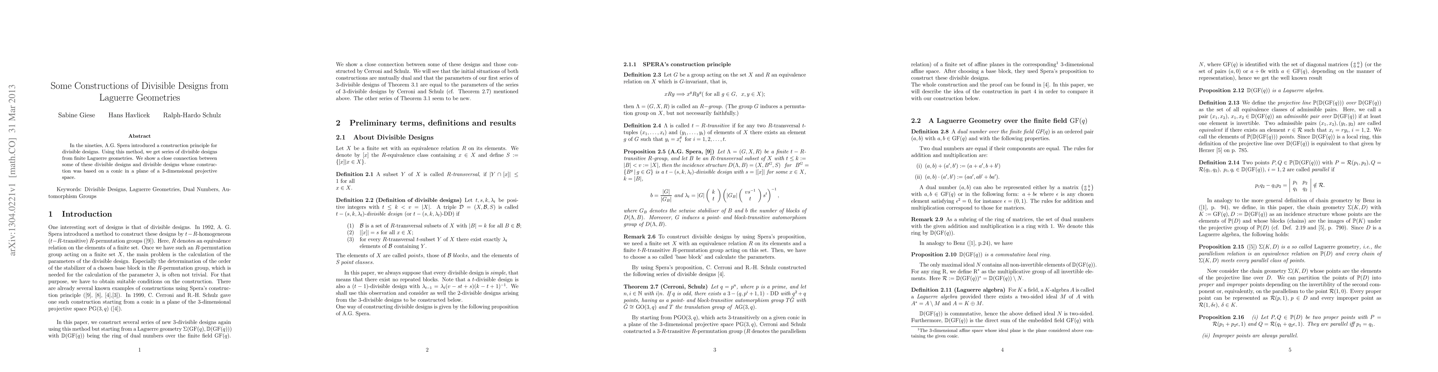 Thumbnail for Some Constructions of Divisible Designs from Laguerre Geometries