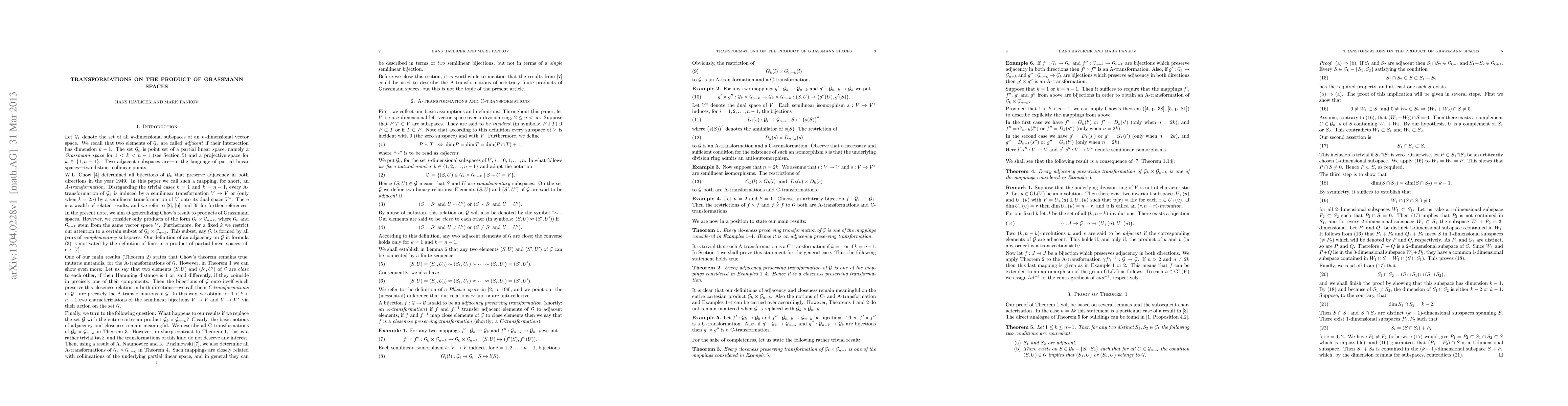 Thumbnail for Transformations on the product of Grassmann spaces