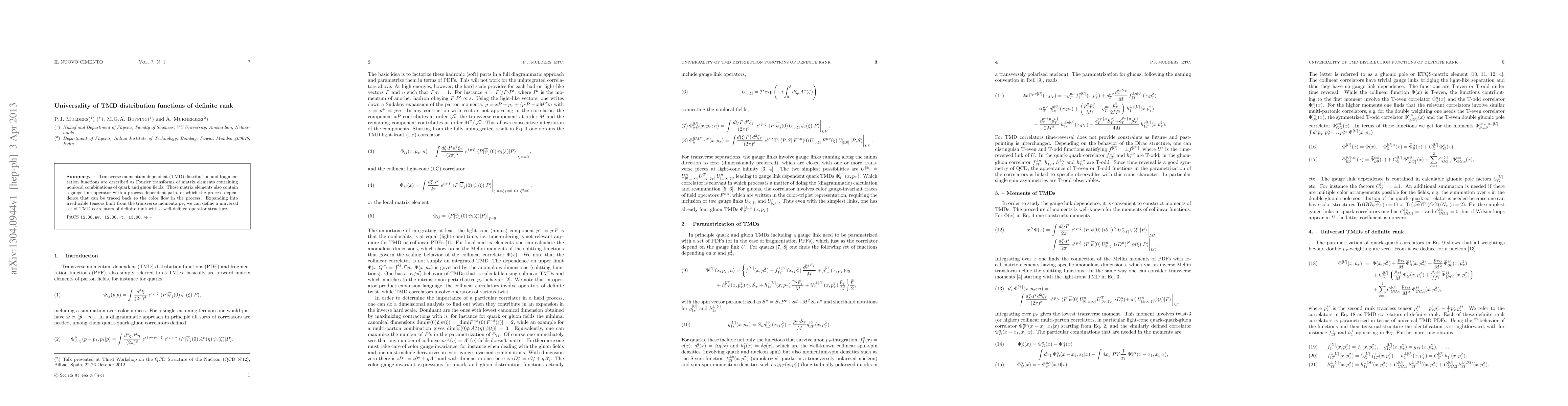 Thumbnail for Universality of TMD distribution functions of definite rank